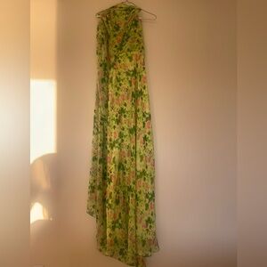 SALONI Claudia Cape Dress in Poppies Lime